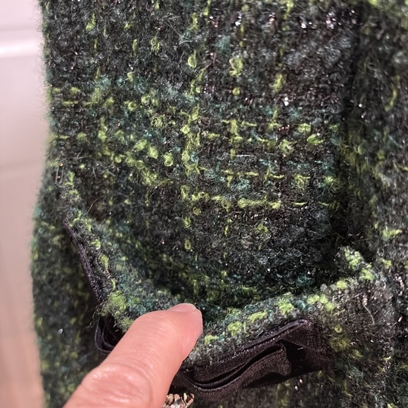 Eliza J sz 12 metallic green tweed holiday dress with black bows/rhinestones - Picture 6 of 13